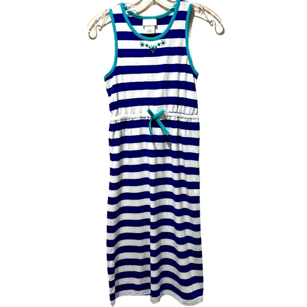 Lavender Brand Girls Sleeveless Maxi Dress Blue White Teal Rhinestone Size 10/12